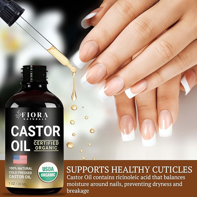 Castor Oil Organic Cold Pressed Unrefined Glass Bottle | For Hair Growth, Skin, in Pack Wraps, Eyelashes & Brows | USDA Certified, 100% Pure Organic Castor Oil | Hexane Free | 16oz, 1oz