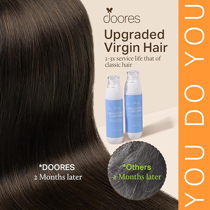 DOORES Clip in Hair Extensions, Dark Brown 130g 7pcs 16 Inch, Invisible Edge Clip Extensions Remy Weft for Women Silky Straight Weft