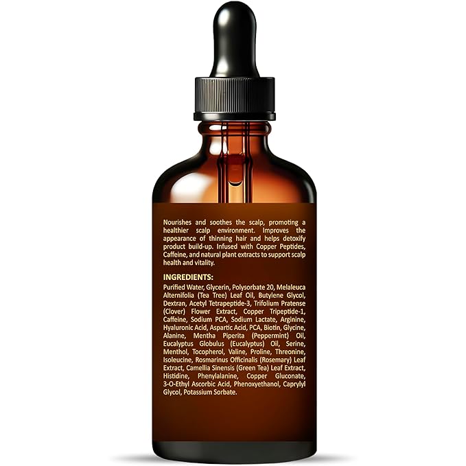 Revitalizing Scalp Serum for Hair Growth with Copper Peptides, Caffeine & Tea Tree Oil - Nourishing Scalp Oil for Itchy Dry Scalp, Detoxifies Build-Up, Deep Hydration for All Hair Types, 2 fl oz