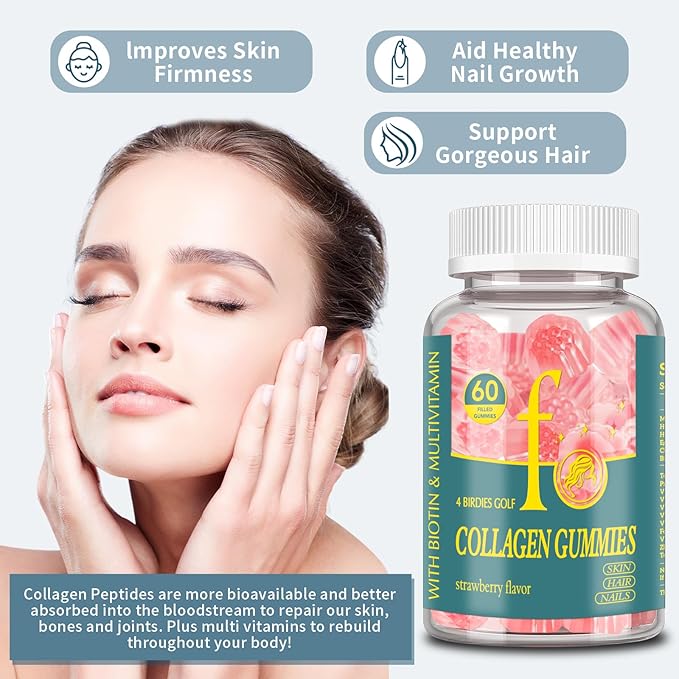 Collagen Gummies for Women Sugar Free, Hydrolyzed Collagen Peptides Gummies Type I, II, III, V, X with Biotin, Zinc Vitamins C A B D E for Skin Hair Nails, Bone