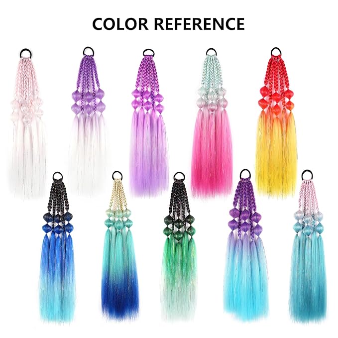 Colored Braided Ponytail Extension, 25 Inch Purple Blue Gradient Tinsel Bubble Ponytail Extension with Hair Tie, Ombre Crazy Hair Day Accessories for Girls Festival Rave (Purple/Light Blue#)