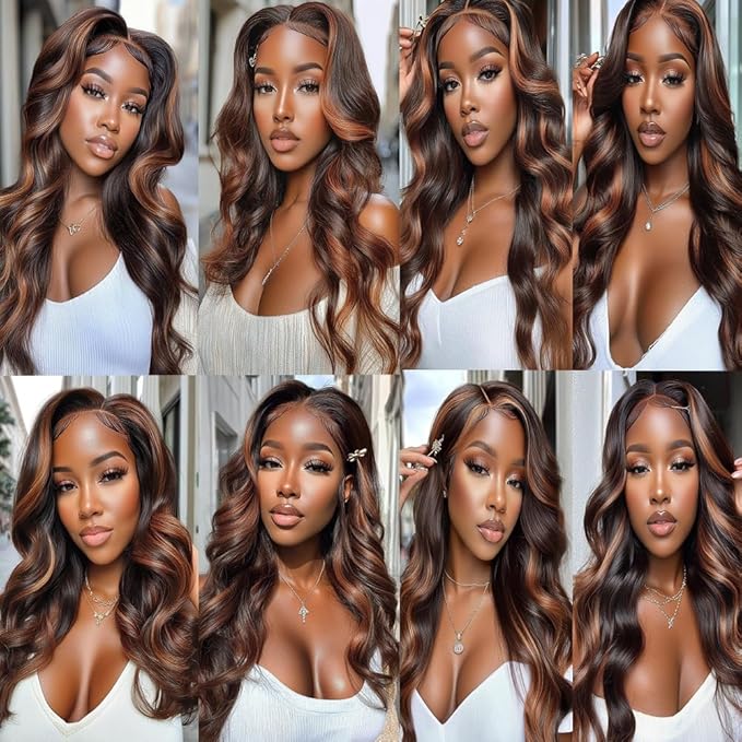 P1B30 Highlight Body Wave Bundles Black Mixed With Light Brown Body Wave Bundles Brazilian Wavy Weave With Soft and Silky for Women 12 12 12 Inch