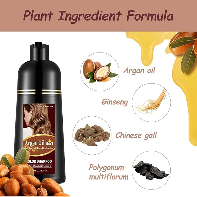 Chestnut Brown Hair Dye 16.9 Fl Oz, Argan Oil Hair Shampoo, 3 in 1 Hair Dye Shampoo, Easy To Use, Semi-Permanent Hair Color Shampoo (Chestnut Brown)