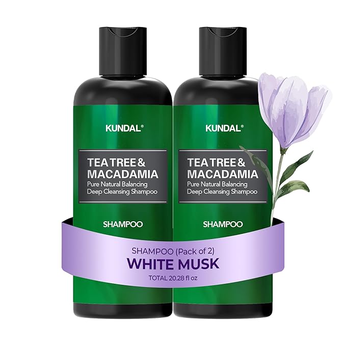 Kundal Tea Tree & Macadamia Deep Cleansing Shampoo - Korean Hair Care, Scalp Care, Tea Tree extract, For All hair Types 10.14fl oz each (Pack of 2) (White Musk)
