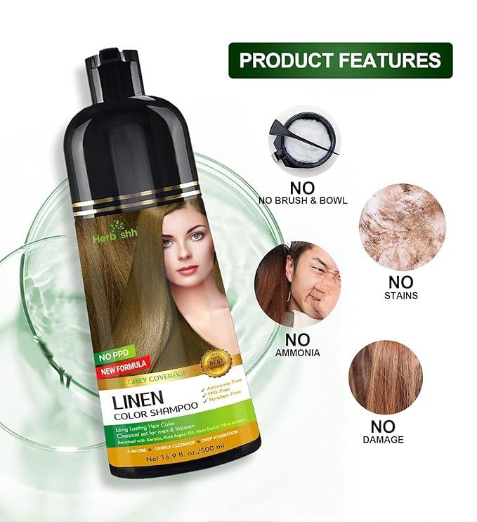 Herbishh Lenin 3 in 1 Hair Dye Shampoo (Pack of 3) 16.9 FL Oz Each and Pro Keratin Argan Oil Hair Mask 5.07 Fl Oz Combo for Dry Damaged Hair 150 ML - Long Lasting Grey Hair Color forMen & Women