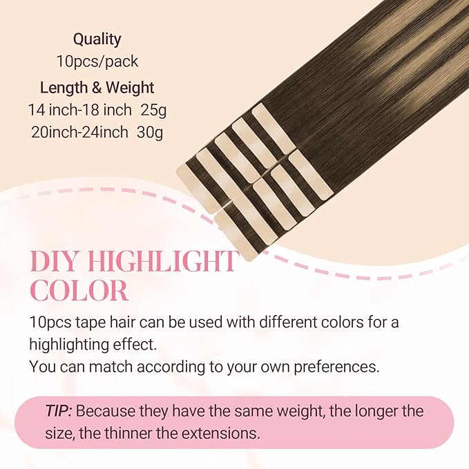 MAXITA Tape in Hair Extensions Human Hair 4/27/4 Chocolate Brown Mixed Caramel Blonde Balayage 18 Inch 25g 10pcs Thick Ends Straight Seamless Tape ins Remy Invisible Tape in Extensions Human Hair
