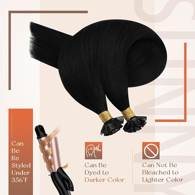 Sunny Hair Flat Tip Hair Extensions Black Keratin Hair Extensions Human Hair Flat Tip Real Extensions Silky Straight 50g/pack 22inch