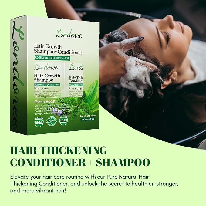 Rosemary Shampoo and Conditioner Set for Hair Growth – Biotin & Tea Tree Oil – Thickening & Strengthening Formula for Thinning Hair, Hair Loss, Scalp Therapy – 13.5 fl oz Each (400ml)