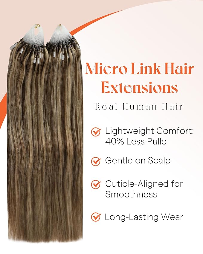 Sunny Hair Brown Micro Link Hair Extensions Human Hair Highlight 20inch Long Microloop Hair Extensions Human Hair Dark Brown Highlight Caramel Blonde Bead Hair Extensions Real Human Hair Soft 50g