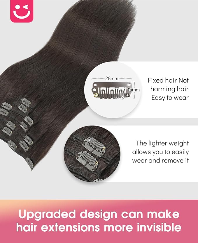 Youngsmile Human Hair Clip in Extensions, 14 Inch 7pcs 120g Clip in Hair Extensions Human Hair, Color #2 Darkest Brown,Double Drawn,Soft Silk Hair Extensions (CLIP#2-14Inch)