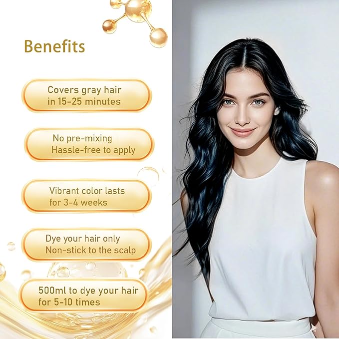 Black Hair Dye Shampoo, Hair Color Shampoo for Gray Coverage, Long Lasting Black Hair Shampoo, Champu Para Canas, Works in Minutes, Easy to Use, 16.90 Fl Oz