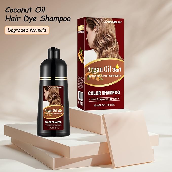Chestnut Brown Hair Dye 16.9 Fl Oz, Argan Oil Hair Shampoo, 3 in 1 Hair Dye Shampoo, Easy To Use, Semi-Permanent Hair Color Shampoo (Chestnut Brown)