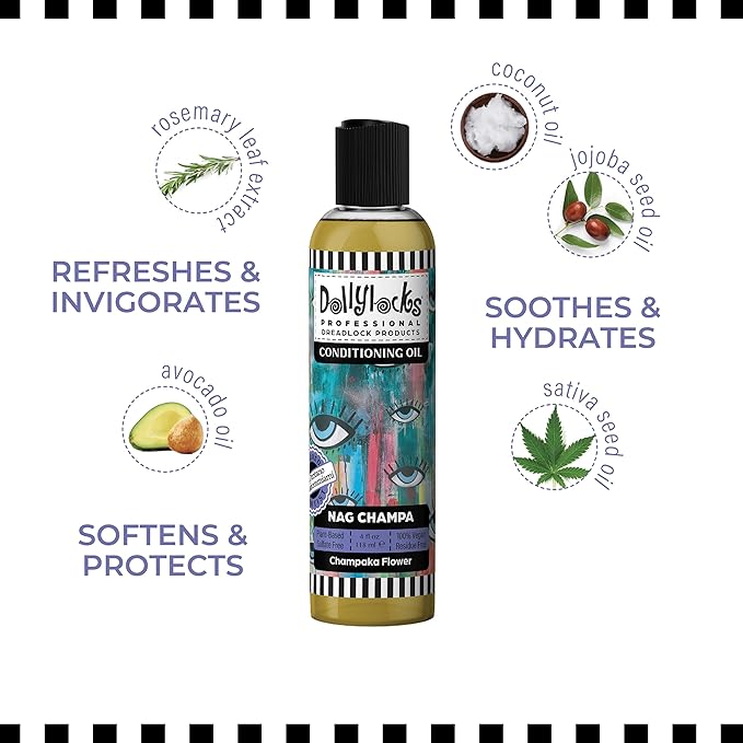 Dollylocks Conditioning Oil - Plant-Based & Residue-Free Moisturizing Scalp & Dreadlock Oil, pH Balanced, Vegan (Nag Champa Scent, 4oz)