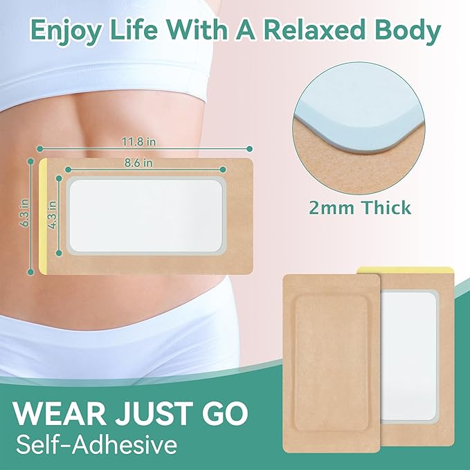10Pcs Castor Oil Pack Wrap, Organic Cotton Castor Oil Patches for Liver, Stomach, Belly Button, 11.8"x6.3", Disposable Self-Adhesive, Leak-Free, 5X Absorbent Cotton Pad, Portable