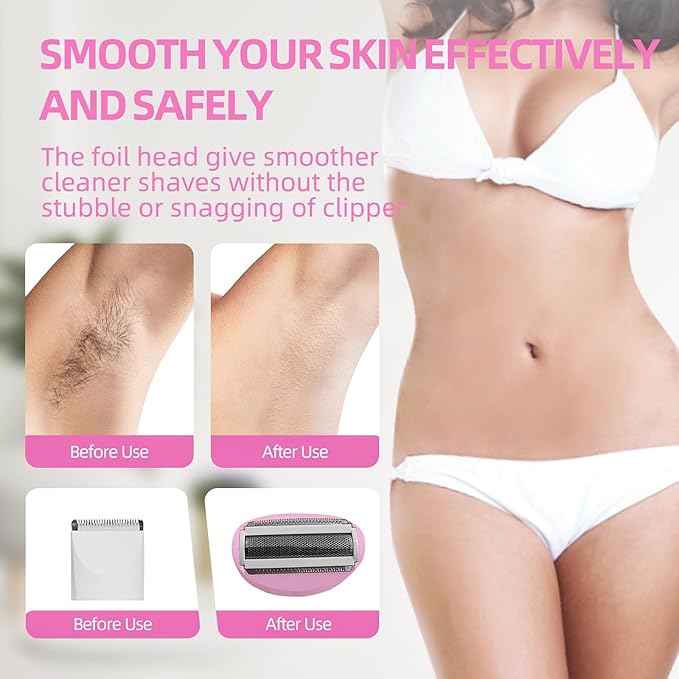 Wet & Dry Electric Razors for Women, Smooth & Silky Electric Shaver for Women, Cordless Foil Shaver for Pubic Hair and Bikini Trimmer, Painless Ladies Trimmer for Face Body