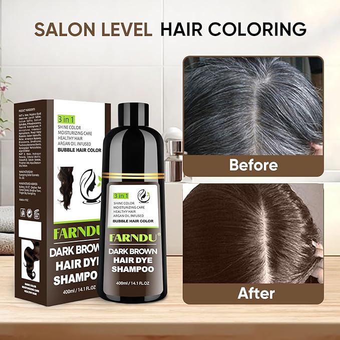 Dark Brown Hair Dye Shampoo 3 in 1 for Women Men Hair Color Shampoo Dye for Grey Hair Coverage Seimi Permanent Instant Champu Para Canas Mujer