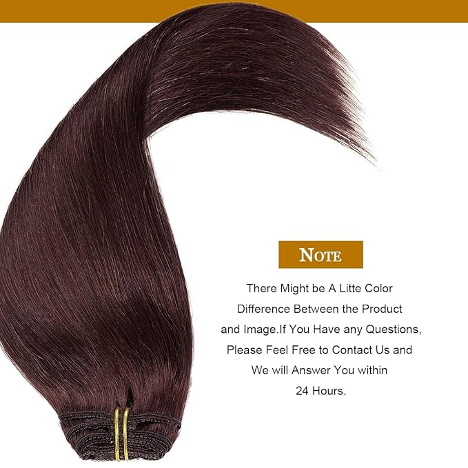 Loxxy 14Inch Hair Extensions Seamless Clip in Human Hair 9A Grade Brazilian Human Hair Extension Red Wine #99J Silky Straight Natural Hair Extensions Clip in Double Weft Human Hair 7pcs 16 Clips 120G