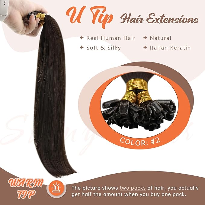Sunny Hair U Tip Hair Extensions Human Hair Thick Keratin Bonds Hair Extensions Dark Brown K Tips Hair Extensions Short Straight Hair 14inch 50g