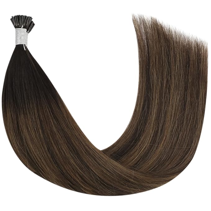 YoungSee Itip Hair Extension Real Human Hair Brown I Tip Extensions Dark Brown Balayage Brown Tip Hair Extensions Real Human Hair 14 Inch Ombre Keratin Tip Extensions Short Hair Extensions 50g 80s
