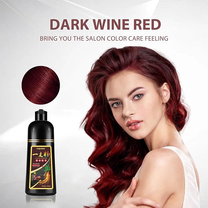 Instant Dark Wine Red Hair Color Shampoo 500ml for Men & Women, 3 in 1 Dark Burgundy Dye Shampoo 100% Covers Gray Hair, Natural Coloring Shampoo in Minutes 17.6 Fl Oz