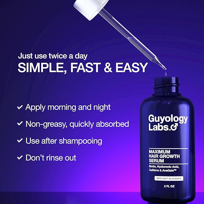 2 x Biotin Hair Growth Serum for Men, Women & All Types of Hair - DHT Blocker & Scalp Serum - Biotin and Hyaluronic Acid - Anti Thinning Hair - Hair Regrowth - Made in USA - Guyology Labs