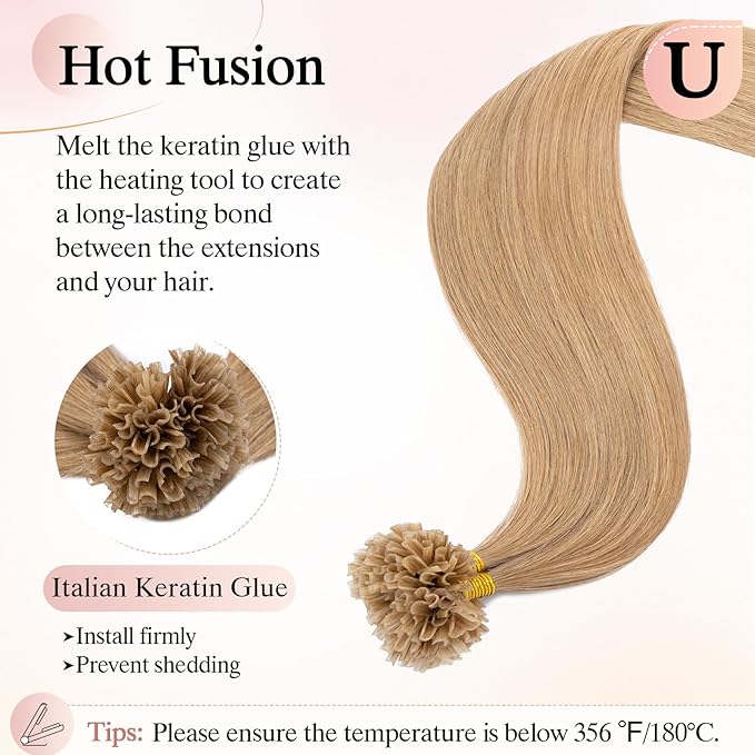U Tip Hair Extensions Human Hair Pre Bonded Extensions Keratin Fusion Extensions K Tip Hair Extensions Real Human Hair Silky Straight Natural 50g/100 Stands 18" Dark Blonde