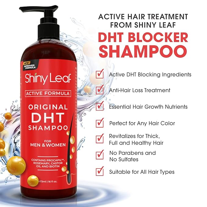 Shiny Leaf DHT Blocker Shampoo And Conditioner Bundle With Procapil, Capixyl, Biotin, Castor Oil – Professional Strength Hair Growth Shampoo And Conditioner Sets for Men And Women (4x16 Fl.Oz)
