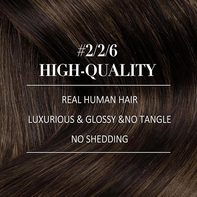 YoungSee Clip in Hair Extensions Dark Brown Human Hair Clip in Extensions Balayage with Medium Brown Clips in Human Hair Extensions for Woman 14inch 120g