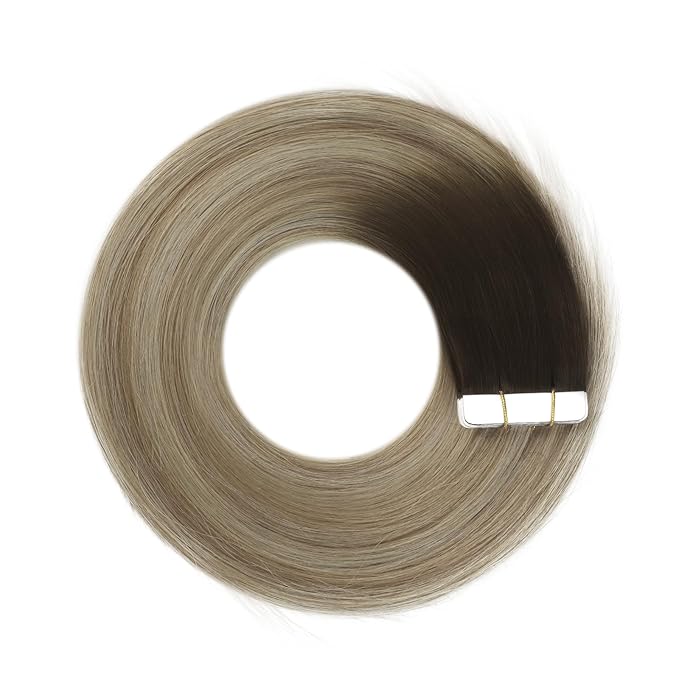 YoungSee Human Hair Tape in Extensions Balayage Brown Tape in Hair Extensions Real Human Hair Brown Ombre Blonde with Medium Brown Tape Human Hair Extensions Silky Straight 20 Inch 20pcs 50g
