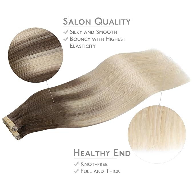 WENNALIFE Tape in Hair Extensions Human Hair, 40pcs 80g 12 inch Ombre Sandy Brown to Platinum Blonde Hair Extensions Real Human Hair Straight Tape in Extensions Invisible Human Hair Extensions