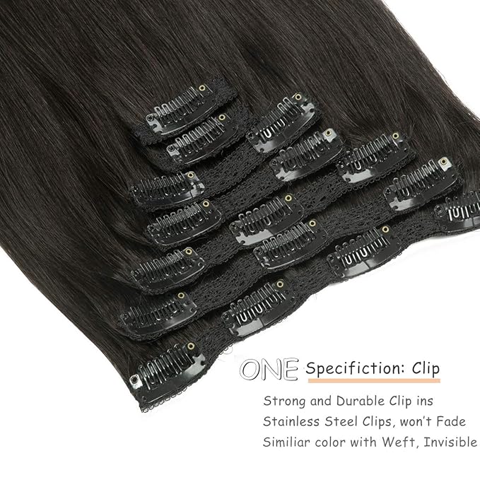 Caliee 16Inch Hair Extensions Clip in Human Hair Color 1B Natural Black Silky Straight Hair Clip in Extensions Seamless Invisible Double Weft Full Head for Woman 120G