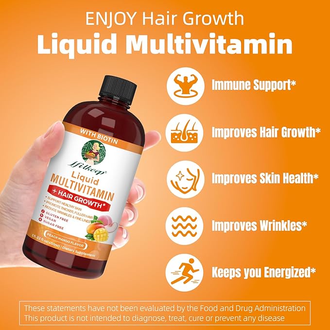 Liquid Multivitamin,Hair Growth,Support Healthy Skin,Promote Thicker,Fuller Hair,Reduce Wrinkles & Fine Lines,15.22 fl oz