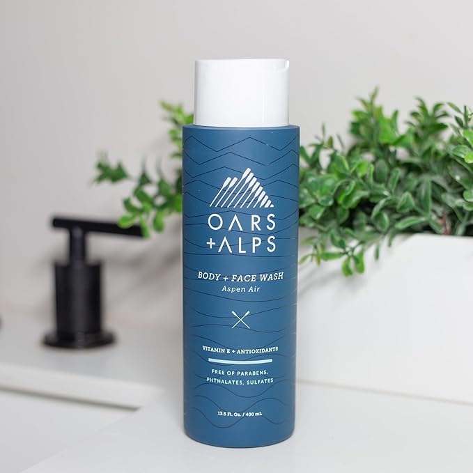 Oars + Alps Mens Moisturizing Body and Face Wash, Skin Care Infused with Vitamin E and Antioxidants, Sulfate Free, Aspen Air, 3 Pack