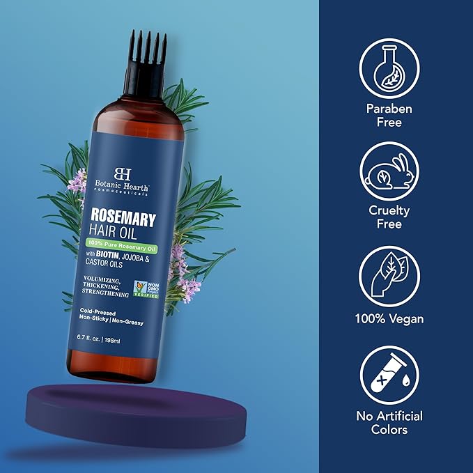 Botanic Hearth 100% Pure Rosemary Oil For Hair Growth & Scalp (6.7 Fl Oz, Pack Of 2) | Infused With Biotin, Jojoba Oil & Castor Oil | Hair Strengthening Treatment | Nourishing & Volumizing