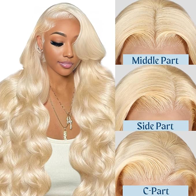 XZZ 26 Inch 613 13x6 Lace Front Wig Human Hair 220 Density Blonde Wig Human Hair Pre Plucked 613 HD Lace Frontal Wig 613 Loose Deep Wave Wig Human Hair Glueless Wigs for Women