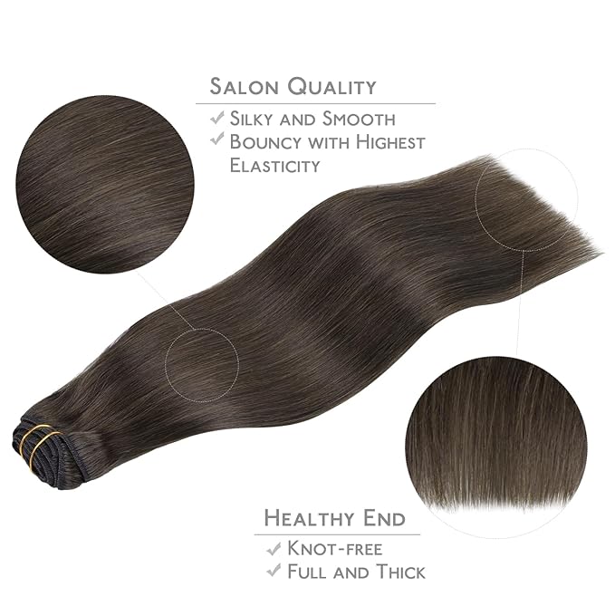 WENNALIFE Clip in Hair Extensions Real Human Hair, 20 Inch 120g 7pcs Human Hair Extensions Clip In Human Hair, Cool Dark Brown Clip In Real Hair Coloured Remy Human