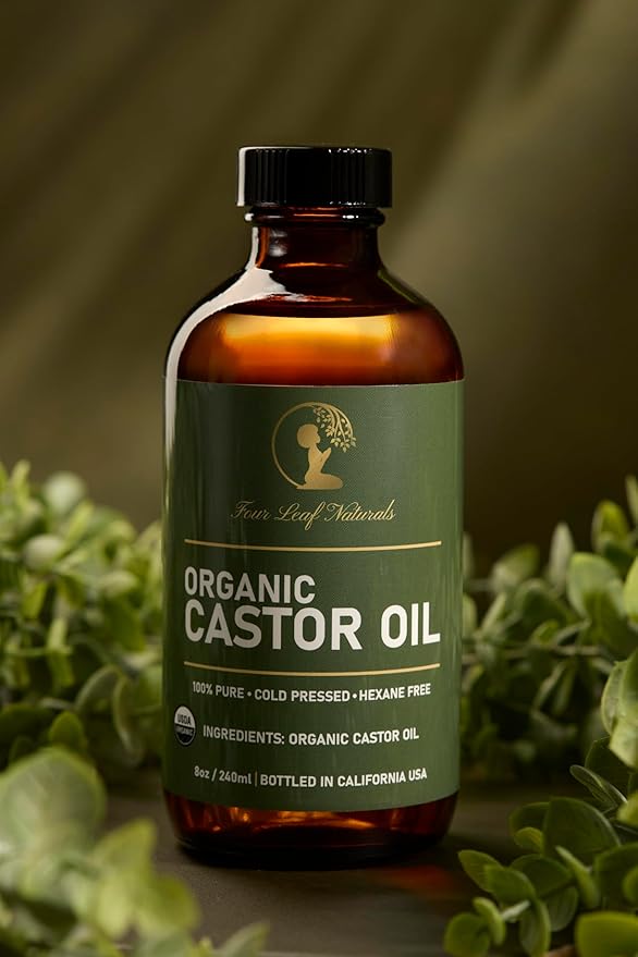 Four Leaf Naturals Organic Unrefined Castor Oil - 8 oz | USDA Certified | Cold-Pressed | Hexane-Free | For Hair, Skin & Digestion