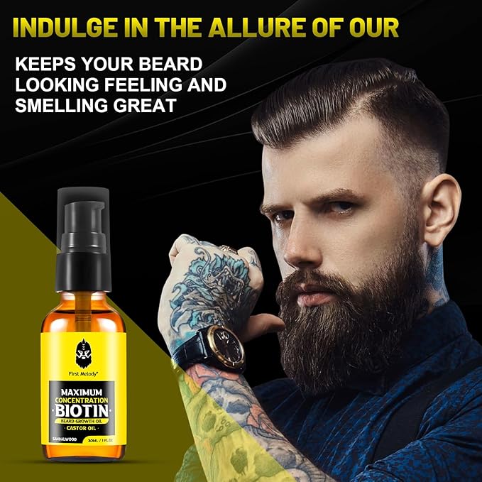Beard Oil,Maximun Thickening Biotin, with Castor Oil and Argan & Jojoba Oils, Promotes Beard Growth, Styles, Strengthens & Softens Beards & Mustaches,1 Ounce*2(2 Pack)