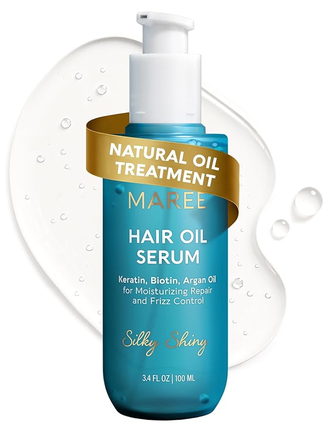 MAREE Hair Oil for Frizzy Hair with Keratin, Biotin & Vitamins - Hair Serum for Frizzy and Damaged Hair - Frizz Control Hair Care Products for Women - Aceites Para el Cabello - Keratin Hair Treatment