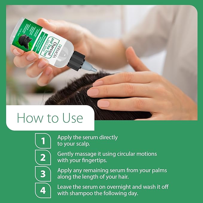 Scalp Serum with Charcoal + Tea Tree - Non GMO Scalp Moisturizer for Dry Itchy Scalp Relief - Fragrance Free Serum with Tea Tree Oil for Scalp Treatment - Rejuvenating Hair Serum with Vitamin