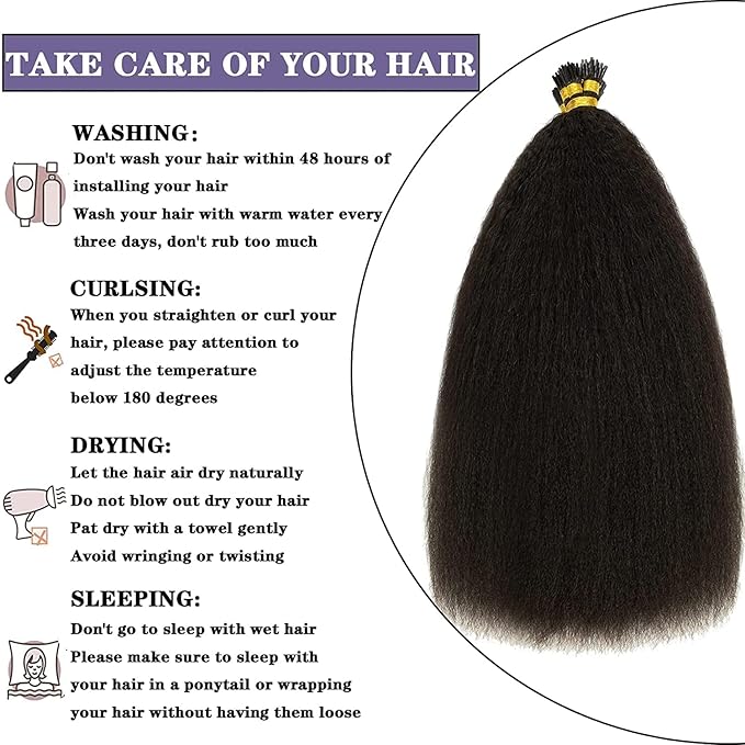 Anrosa I Tip Hair Extensions Real Human Hair Kinky Straight Natural Black Itip Extensions 22 Inch 50g Human Micro Links Hair Extensions Keratin Fusion Natural Hair for Black Women