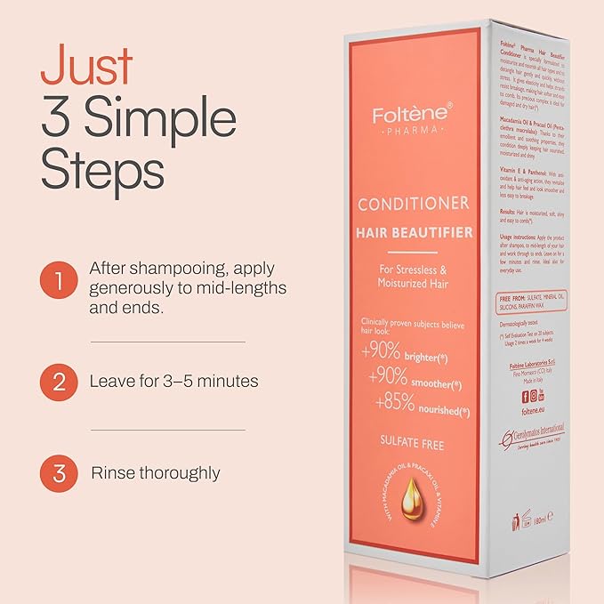 Foltene | Hair Beautifier Conditioner without Sulfate or Silicone | Vitamin E-Rich Beauty Product for Smooth, Shiny Strands | Anti-Aging Panthenol & Macadamia Oil Formula | Moisturise Dry Hair