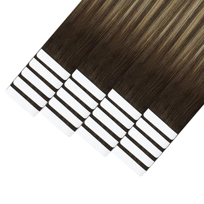 YoungSee Tape in Human Hair Extensions Brown Balayage Human Hair Extensions Tape in Dark Brown Ombre Blonde Seamless Tape in Hair Extensions Human Hair 22In 20pcs 50g Straight Hair Extensions