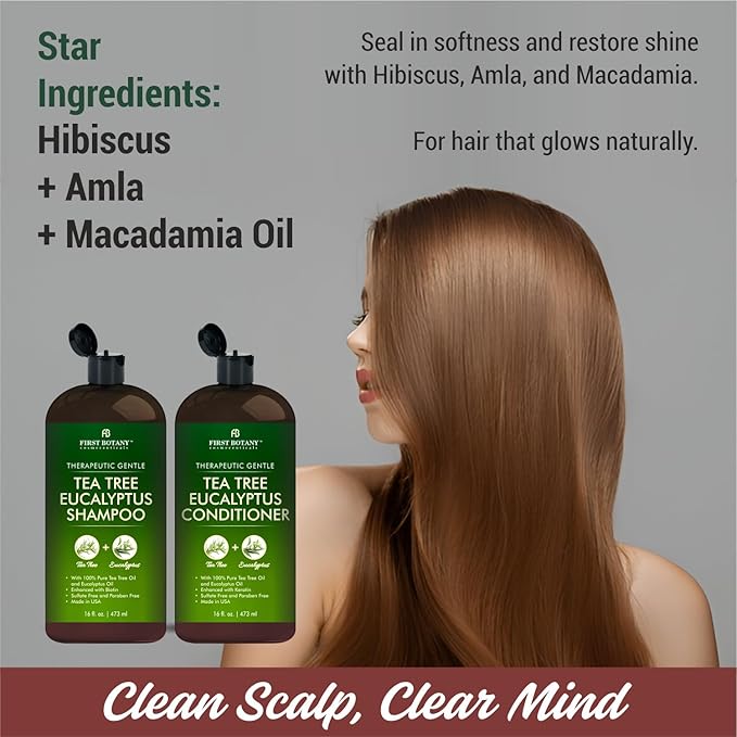 Tea Tree & Eucalyptus Shampoo and Conditioner Set – Clarifying & Scalp Care Formula with Activated Charcoal, Biotin & Keratin – Sulfate-Free, Made in USA - 16 fl oz x 2