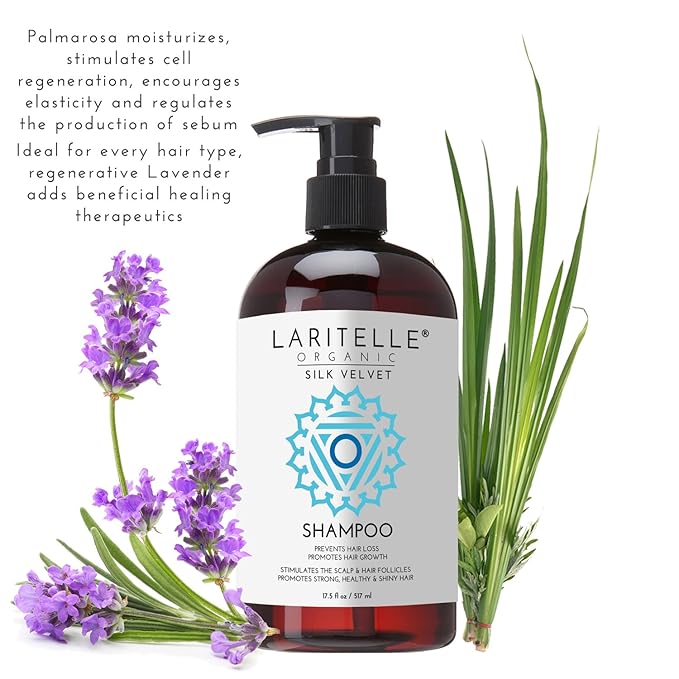 Silk Velvet Organic Hair Loss Prevention Shampoo – 17.5 oz – Rosemary, Lavender & Rice Protein Botanical Clean Formula – Made in California
