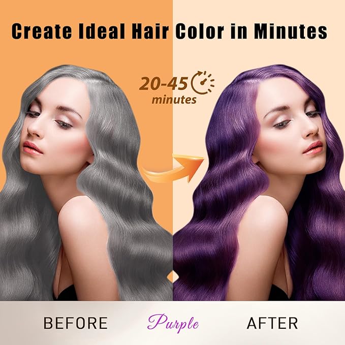 Hair Dye Shampoo 3 in 1, Long-Lasting Hair Color Shampoo with Herbal Ingredients, Instant Magic Hair Dye, Easy Application Shampoo Para Canas for Women Men 16.9 Fl Oz (Purple)