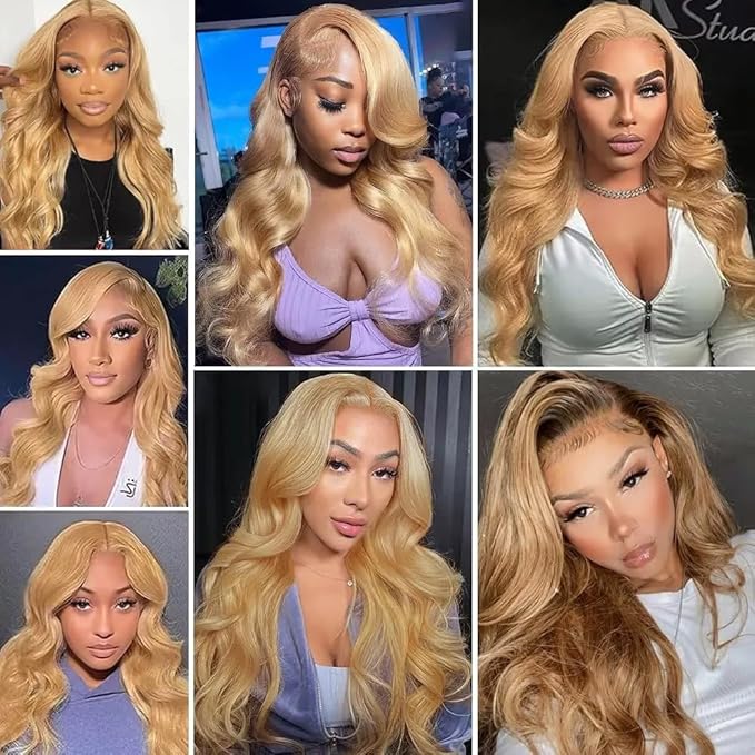 #27 Blonde Bundles Body Wave Human Hair Bundles 24 26 28 Inch Unprocessed Brazilian Virgin Hair Weave 3 Bundles Honey Blonde Human Hair Extensions For Woman 50 Grams Per Bundle