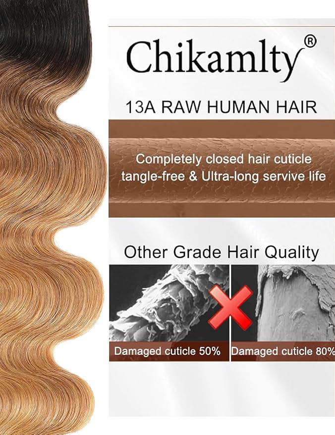 Ombre Bundles Human Hair, 13A Raw Indian Hair Bundles Body Wave, 28 Inch Colored Honey Blonde 1B27 Ombre Human Hair Bundles, 2 Years Service Life, Keep Texture Silky Soft Tangle-Free