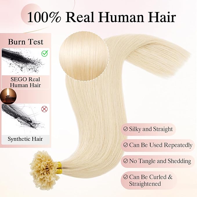 U Tip Hair Extensions Human Hair Pre Bonded Extensions Keratin Fusion Extensions K Tip Hair Extensions Real Human Hair Silky Straight Natural 50g/100 Stands 22" Platinum blonde