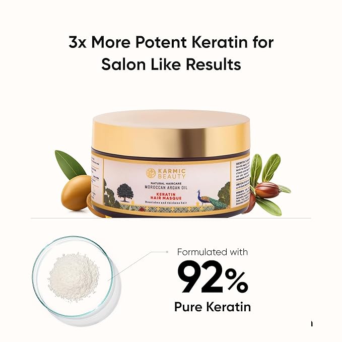 100% Organic Moroccan Argan Oil & Natural Keratin Masque | For Dry, Damaged & Color Treated Hair | Cold Prerssed Oils for Deep Nourishment | Sulfates, Parabens & Cruelty Free | 3.4 oz